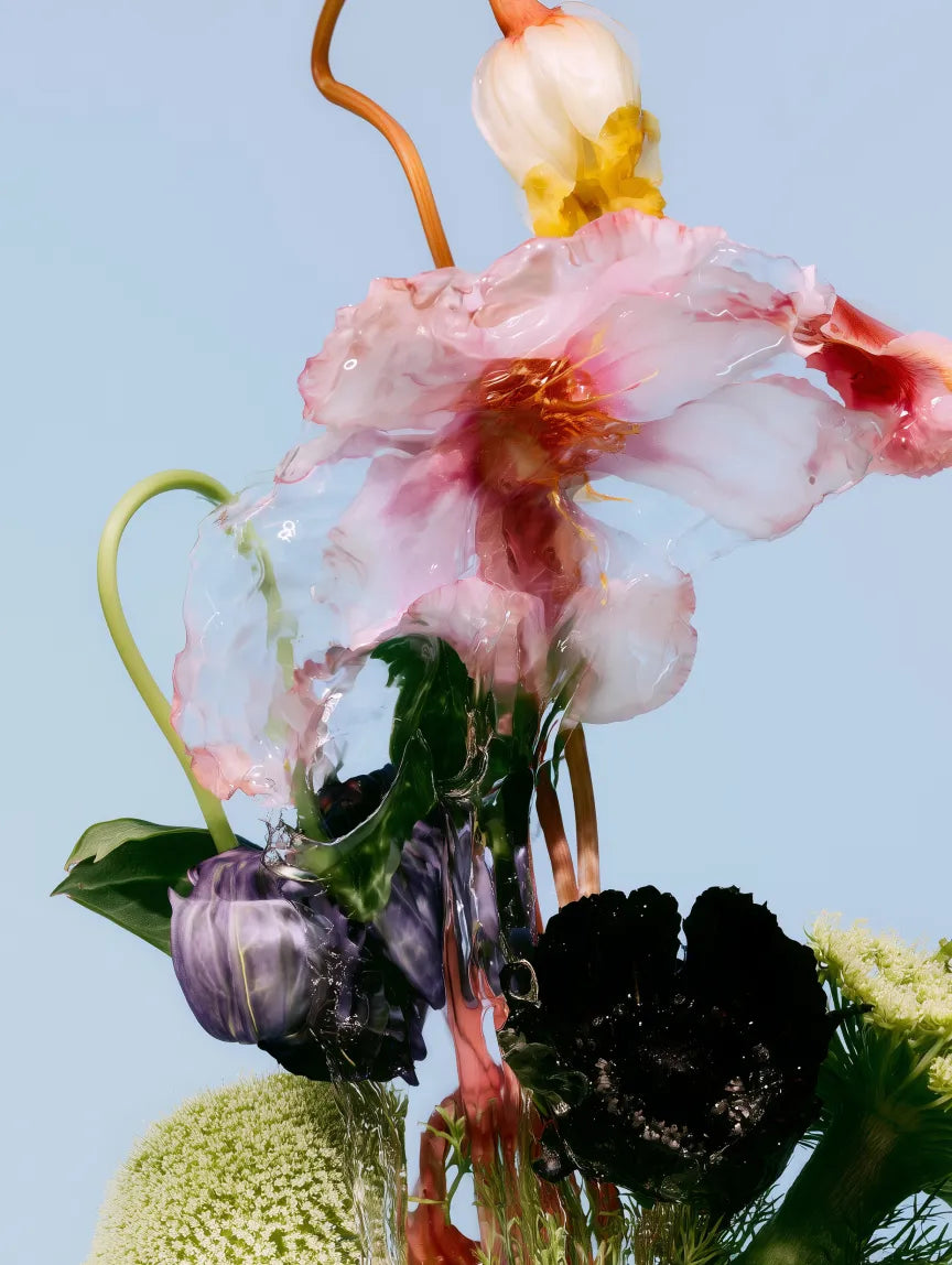 Floral still life under glass