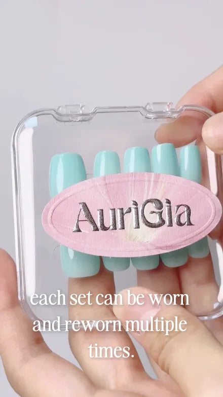 Step 4 of 4. Each set can be worn and reworn multiple times — the closed AuriGia case with the set inside.